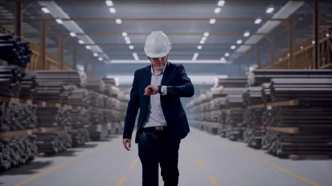 Asian Businessman Walking, Checking Time in Watch with Rods Steel Vídeos de archivo 324501176