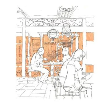 Asian cafe sketch Stock Illustration