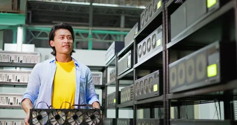 Asian check crypto mining machine Stock Footage 196217681