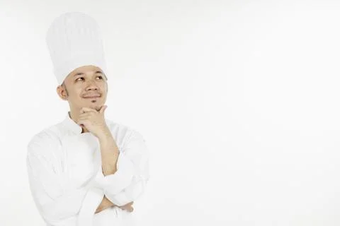Asian chef thinking Foto stock