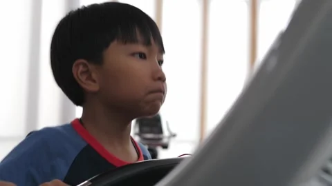 Asian child boy exercise indoor for health with happy relax time Video stock 249243278