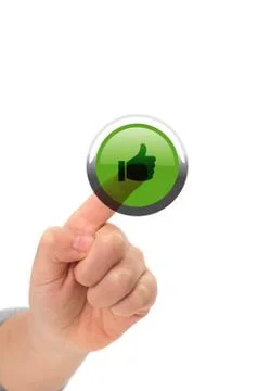 Asian child finger touching like button on a virtual touch screen Stock Illustration