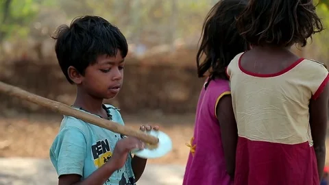Asian child. Scared poor indian village children. Stock Footage 82452001