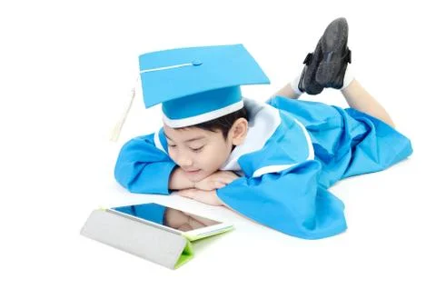 Asian child with tablet computer Stock Photos