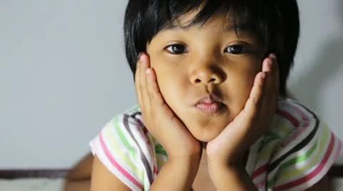 Asian children on the bed Stock Footage 20460239