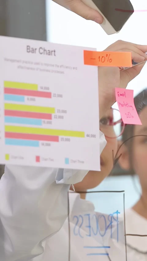 Asian Children Presenting Business Data on Glass Board in Modern Office Stock Footage 341322755