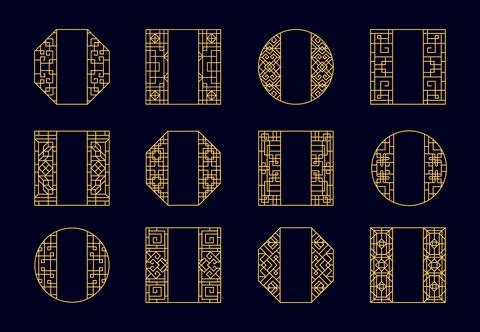 Asian chinese gold pattern frames and borders イラスト素材