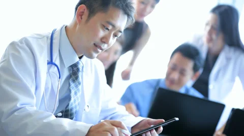 Asian Chinese Medical Consultants Boardroom Planning Meeting Stock Footage