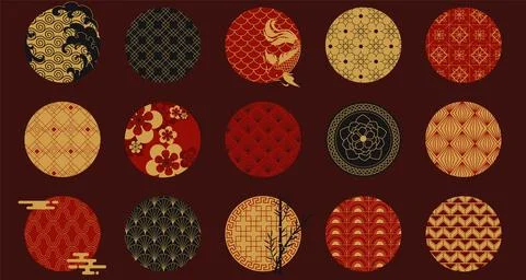 Asian circle ornaments collection Stock Illustration