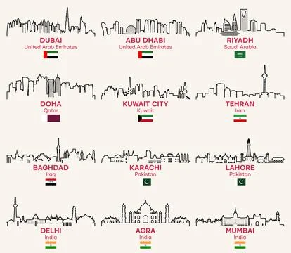 Asian cities outline skylines vector set イラスト素材