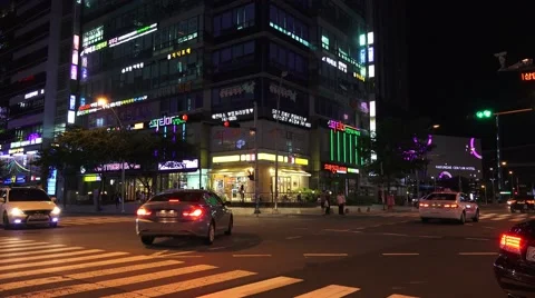Asian City Intersection At Night Car Traffic 4K Stock Footage 43292491