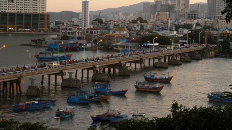 Asian city at sunset Video stock 124147722