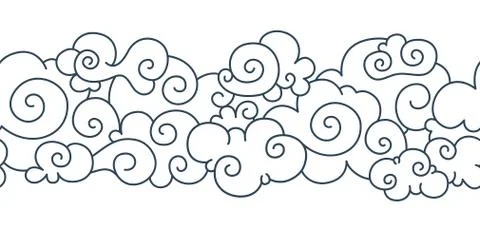 Asian cloud pattern. Chinese japanese oriental border hand drawn tibetan sky Stock Illustration
