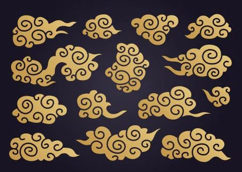 Asian cloud set. Vector collection of clouds in Chinese style Stock Illustration