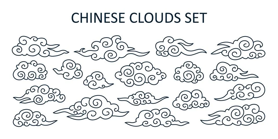 Asian cloud set. Vector collection of clouds in Chinese style Stock Illustration