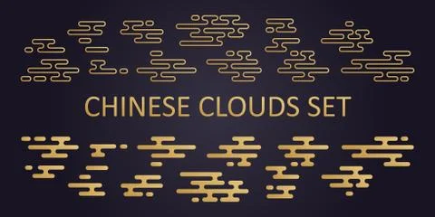 Asian cloud set. Vector collection of clouds in Chinese style Stock Illustration