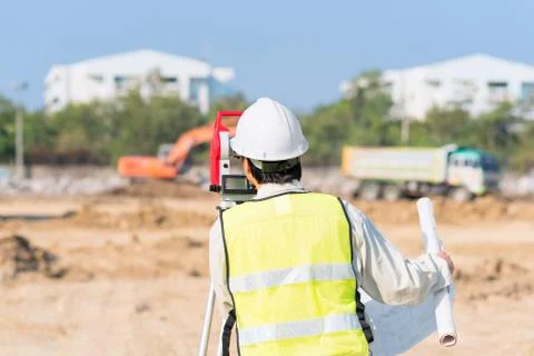 Asian construction engineer checking construction site Stock Photos