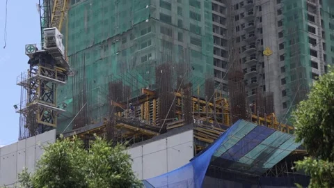 Asian Construction Workers Building Skyscraper Asia Thailand Workers Wages Stock Footage 165290842