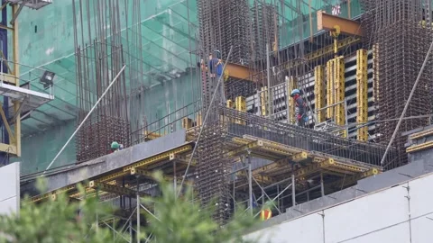 Asian Construction Workers Building Skyscraper Build Asia Stock Footage 165290939