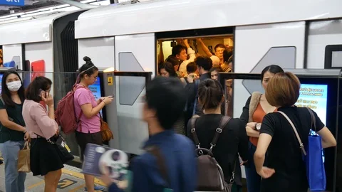 Asian crowd commuting by city train Stock-Footage 106189320