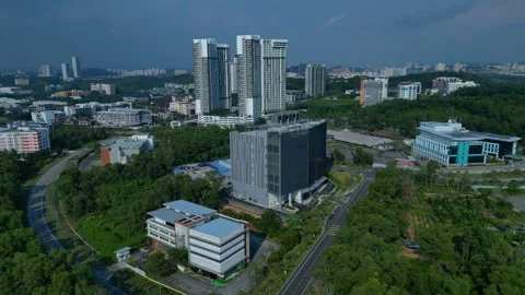 Asian data center building digital infrastructure. Magic aerial view drone Stock Footage 344604493