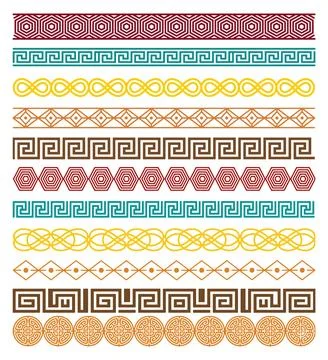 Asian Decorative Borders Geometric Pattern Ornament Design Collection Stock Illustration