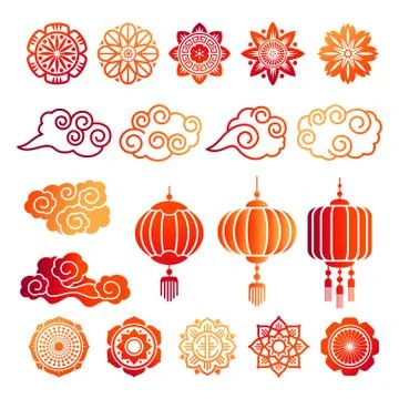 Asian decorative elements collection. Vector japanese, chinese, korean Illustrazione stock