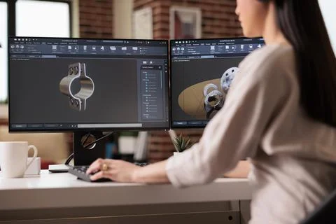 Asian developer working on gears engineering Foto stock