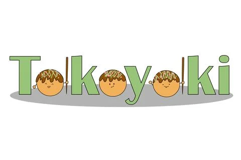 Asian dish - takoyaki. Octopus balls. Japanese kitchen. Cute character. doodle Stock Illustration