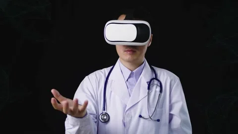 Asian Doctor Using Vr Glasses Virtual Reality Holding Digital X-Ray Of Human Stock Footage 155237808