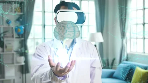 Asian Doctor Using Vr Glasses Virtual Reality Holding Digital X-Ray Stock Footage 155240579