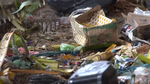 Asian dump. shovel rowing garbage. sorting. waste recycling. Stock Footage 127369326