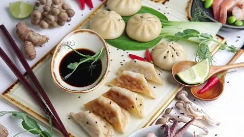 Asian dumpling, view from above Stock Footage 170662828