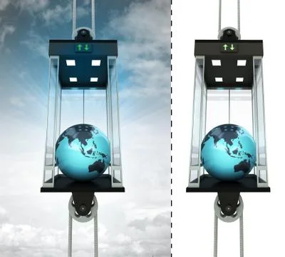Asian earth globe in sky elevator concept also isolated one illustration Stock Illustration