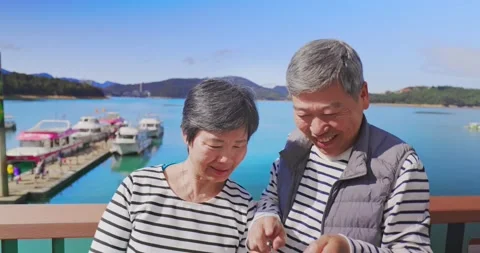 Asian elder couple use smartphone Video stock 149103552