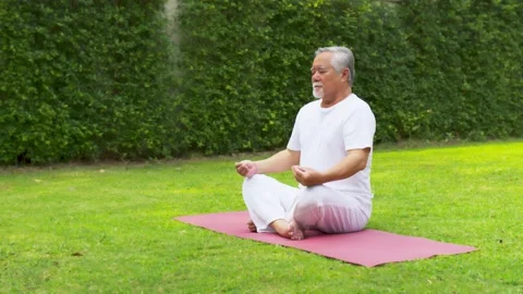 Asian Elderly man doing yoga in the garden. Video stock 151626112