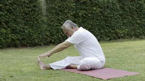 Asian Elderly man doing yoga in the garden. Stock Footage 151803300