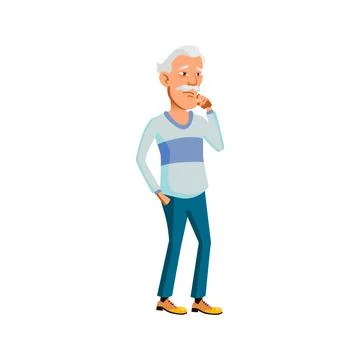 Asian elderly man thinking about problem cartoon vector Illustrazione stock