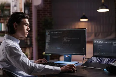 Asian engineer developing app software 스톡 사진