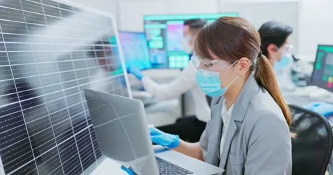 Asian engineer with solar panel Stock Footage 166625035