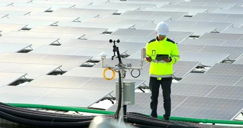 Asian engineer working at Floating solar farm-14 Stock Footage 205897206