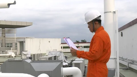 Asian engineer working on the terrace of the building. Stock Footage 94967955