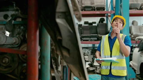 Asian Engineering man is working in heavy industrial plant Engine parts facto Stock Footage 152832298