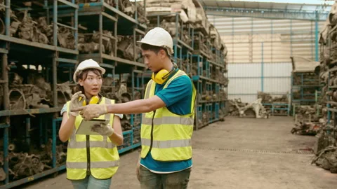 An Asian Engineering people are working in heavy industrial plant Engine part Video stock 151703466