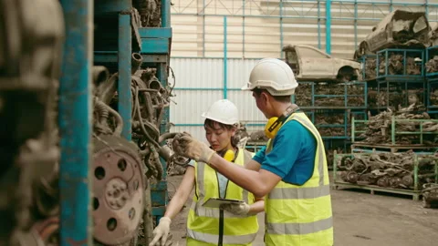 An Asian Engineering people are working in heavy industrial plant Engine part Video stock 151703515