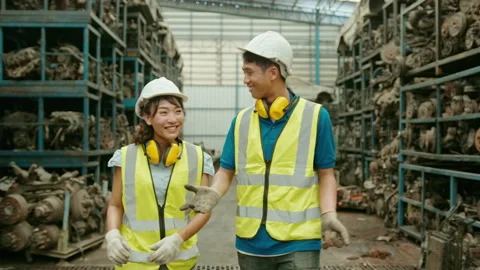 An Asian Engineering people are working in heavy industrial plant Engine part Video stock 151703535