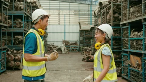 An Asian Engineering people are working in heavy industrial plant Engine part Video stock 151703611