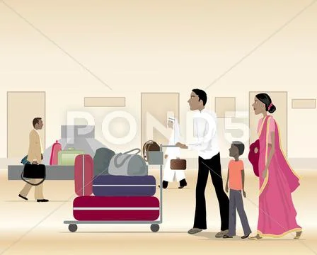 Asian family with luggage Stock Illustration