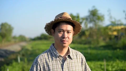 Asian farmer checking kale in his farm. 库存影片 87722767