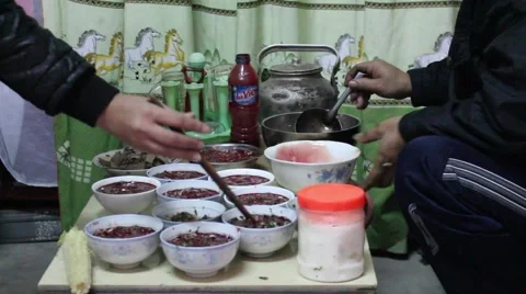 Asian farmers working in the kitchen, making traditional dishes Stock Footage 46458623